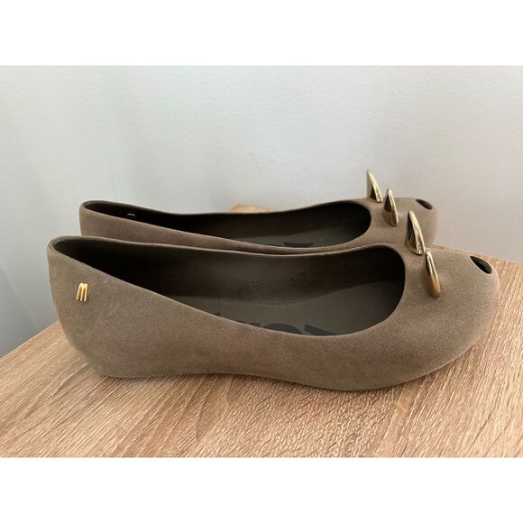 Melissa MEOW Cat Flats Gray Brown Peep Toe Ballet Shoes Womens sz 9 EU 40 - Picture 3 of 12